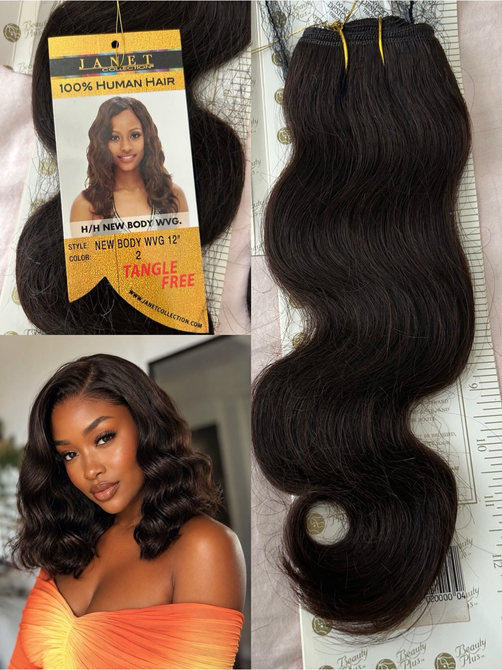 Janet Collection New Body 12" Human Hair Extensions - Color 2 (Dark Brown)